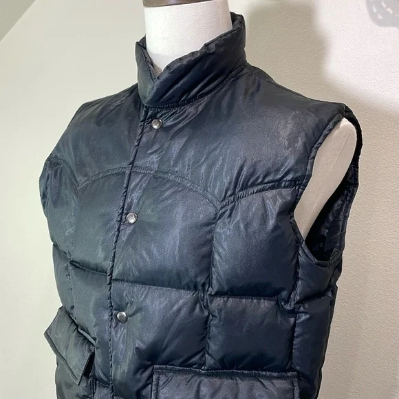 Mens Vintage Miller Outerwear Goose Down Western Puffer Vest Snap Black Size M/L